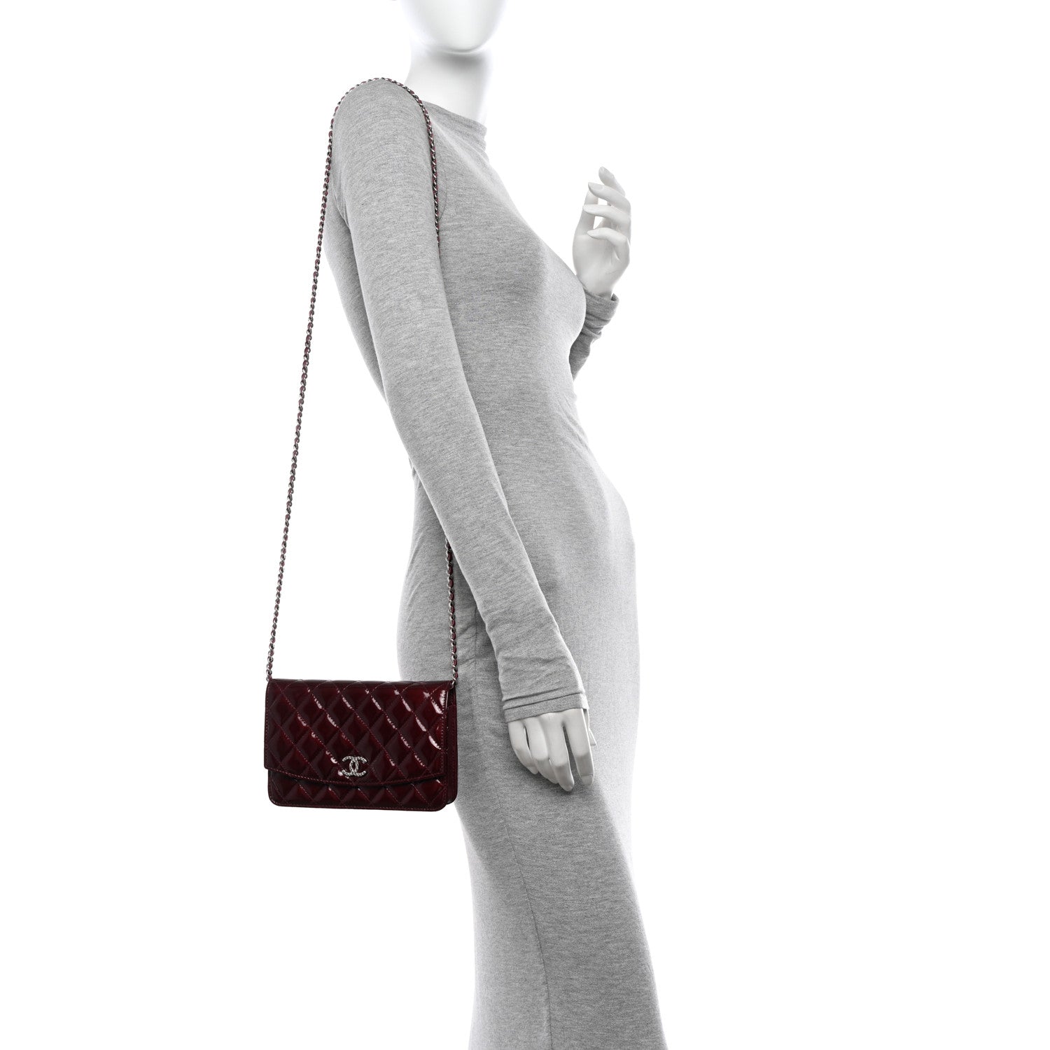 Chanel Patent Quilted Brilliant Wallet On Chain WOC Dark Burgundy 2 of 14