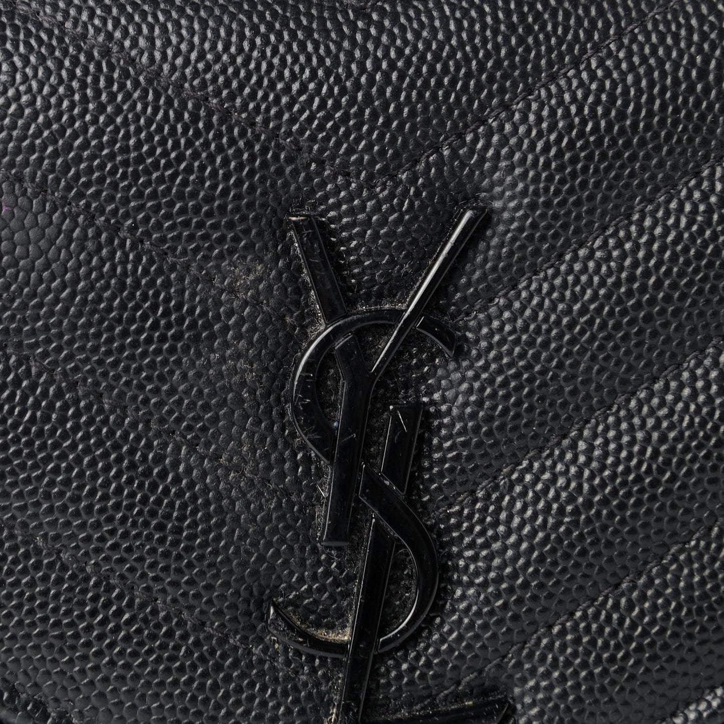 Grain De Poudre Matelasse Chevron Monogram Envelope Chain Wallet Black