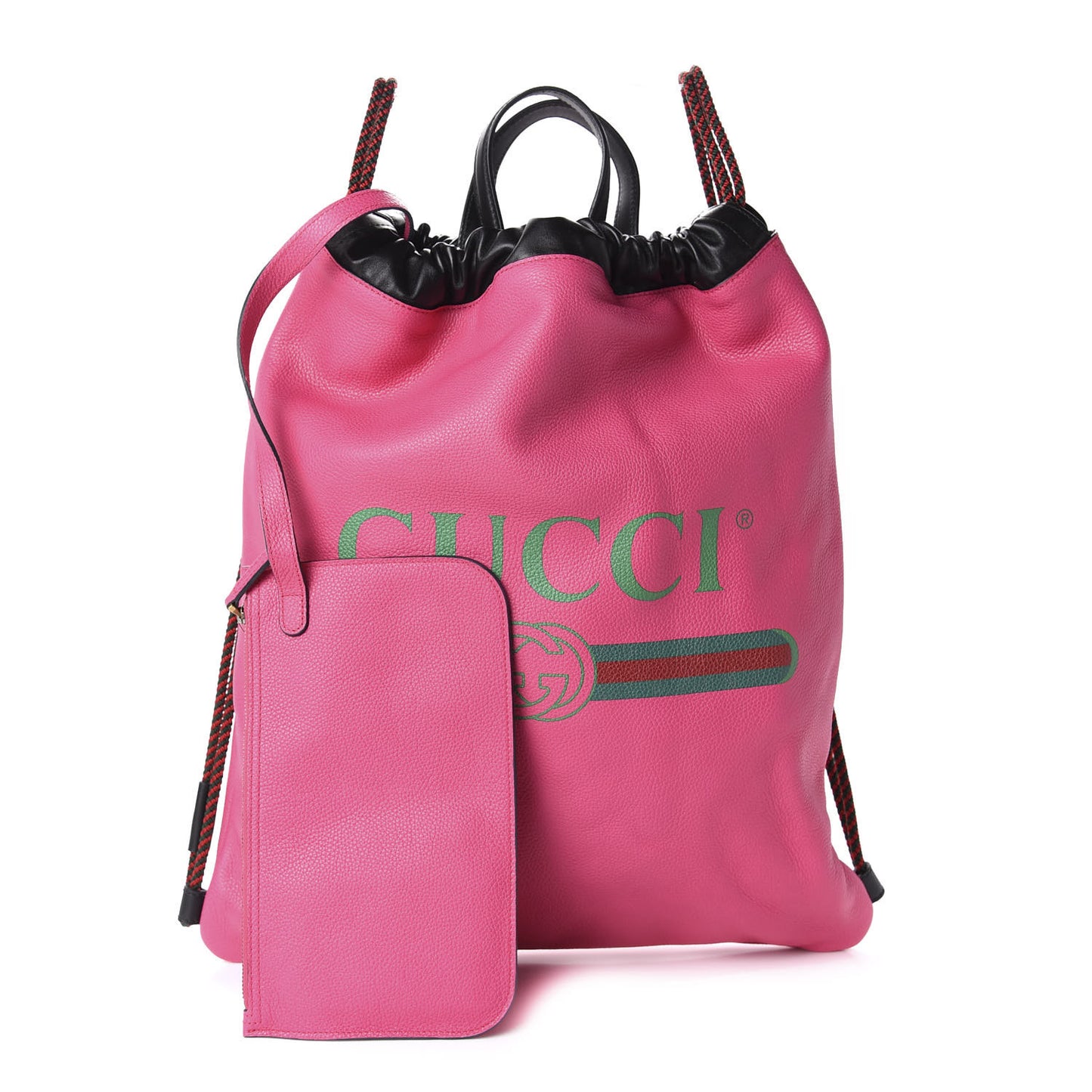Grained Calfskin Logo Drawstring Backpack Box Pink Green Black