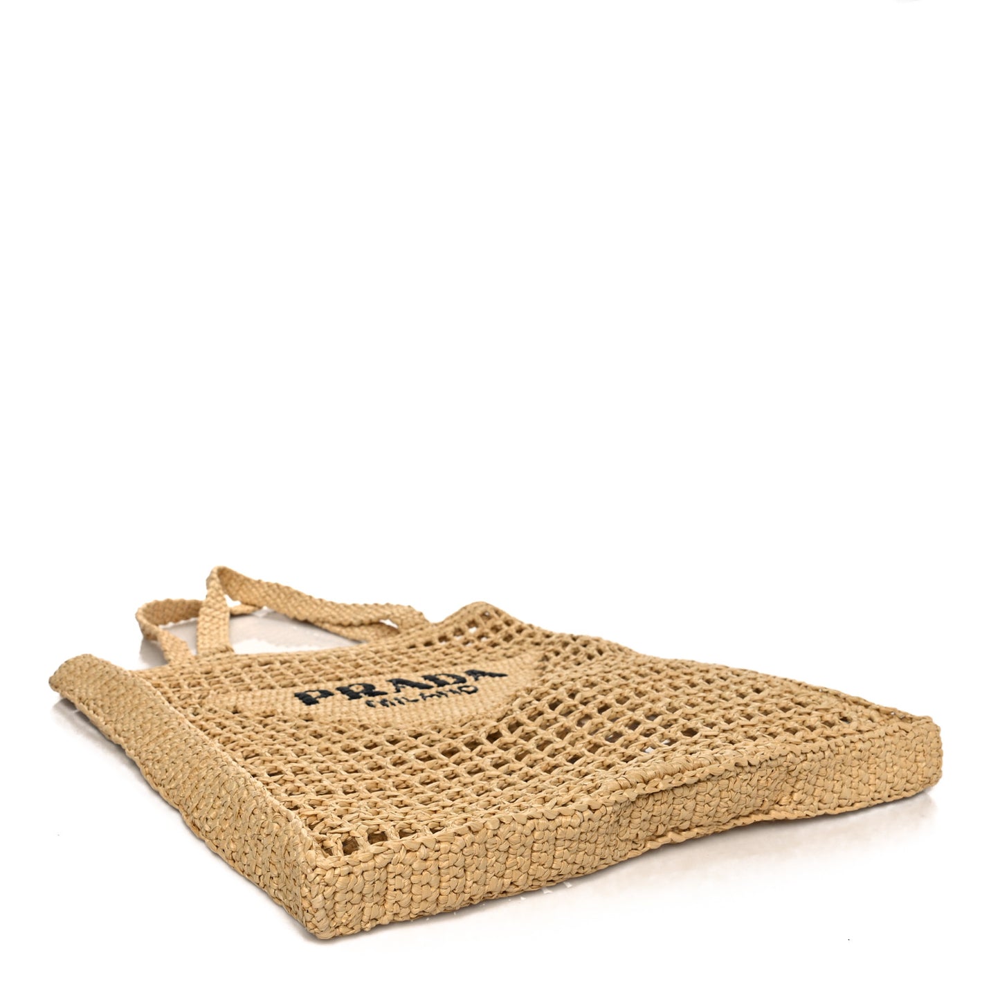 Yarn Raffia Effect Crochet Logo Embroidered Tote Bag Naturale