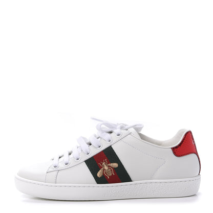 Gucci Calfskin Ayers Bee Embroidered Womens Ace Sneakers 35 White Green 1 of 10