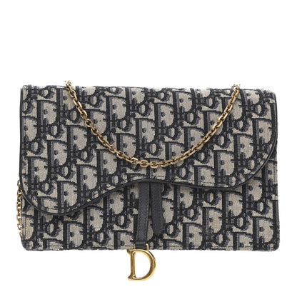 Christian Dior Oblique Saddle Chain Pouch Blue 1 of 9