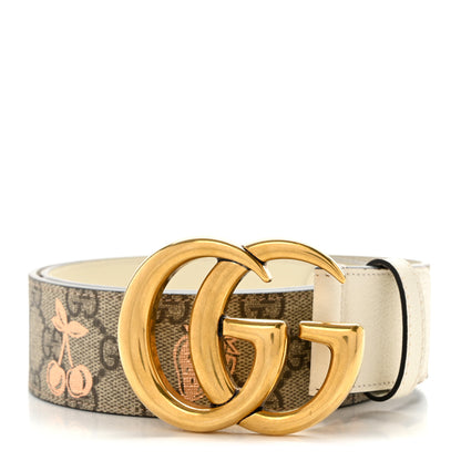 Gucci GG Supreme Monogram Berry Textured Dollar Calfskin Double G 40mm Belt 80 32 Beige Ebony Light Copper Mystic White 1 of 5