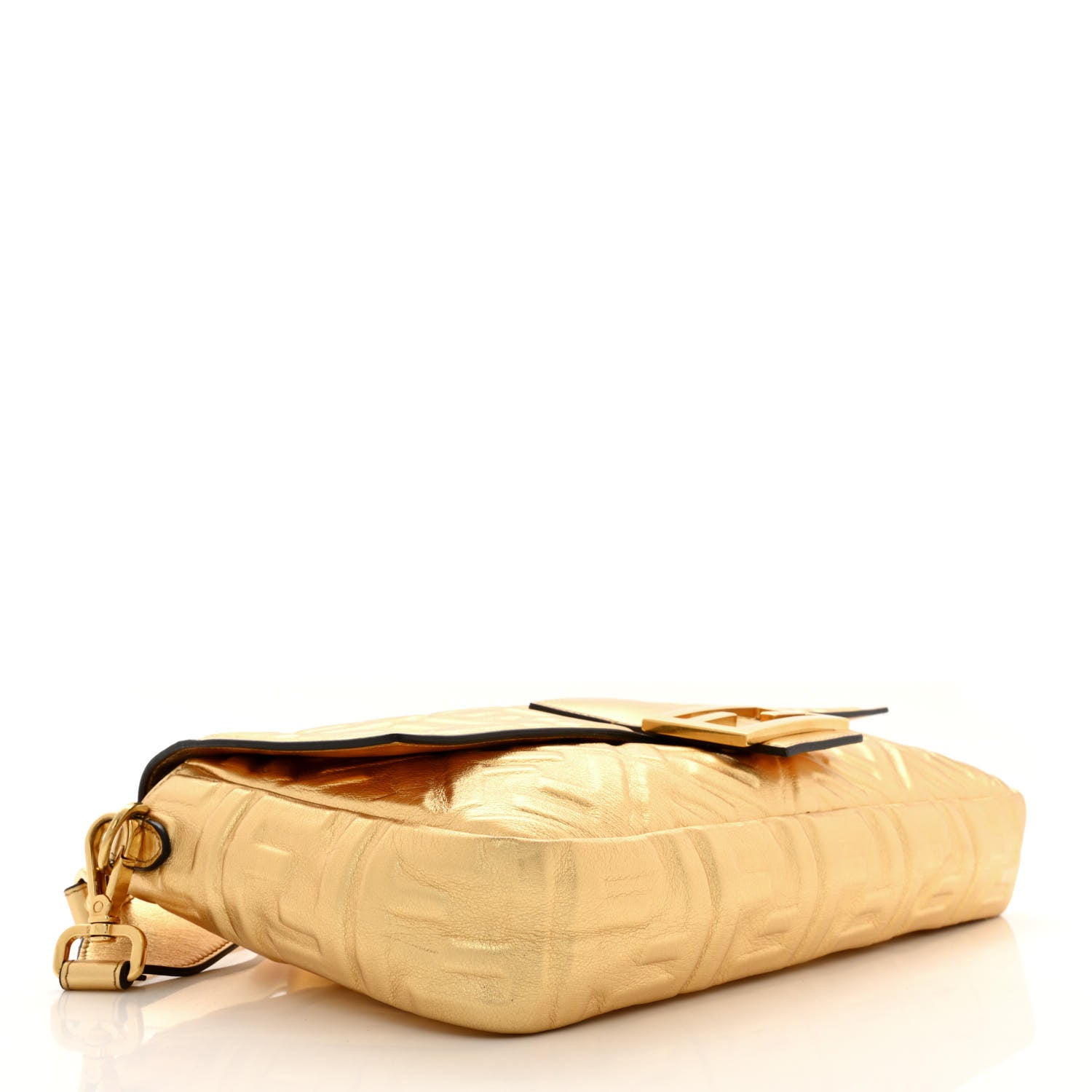 Fendi Vitello Catalan Mirror FF 1974 Embossed Large Baguette Gold 4 of 12