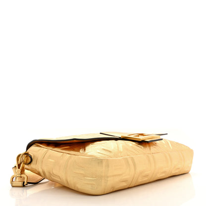 Fendi Vitello Catalan Mirror FF 1974 Embossed Large Baguette Gold 4 of 12