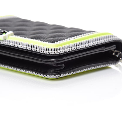 Chanel Canvas Quilted Fluo Boy Wallet On Chain WOC Black Grey Yellow 6 of 15