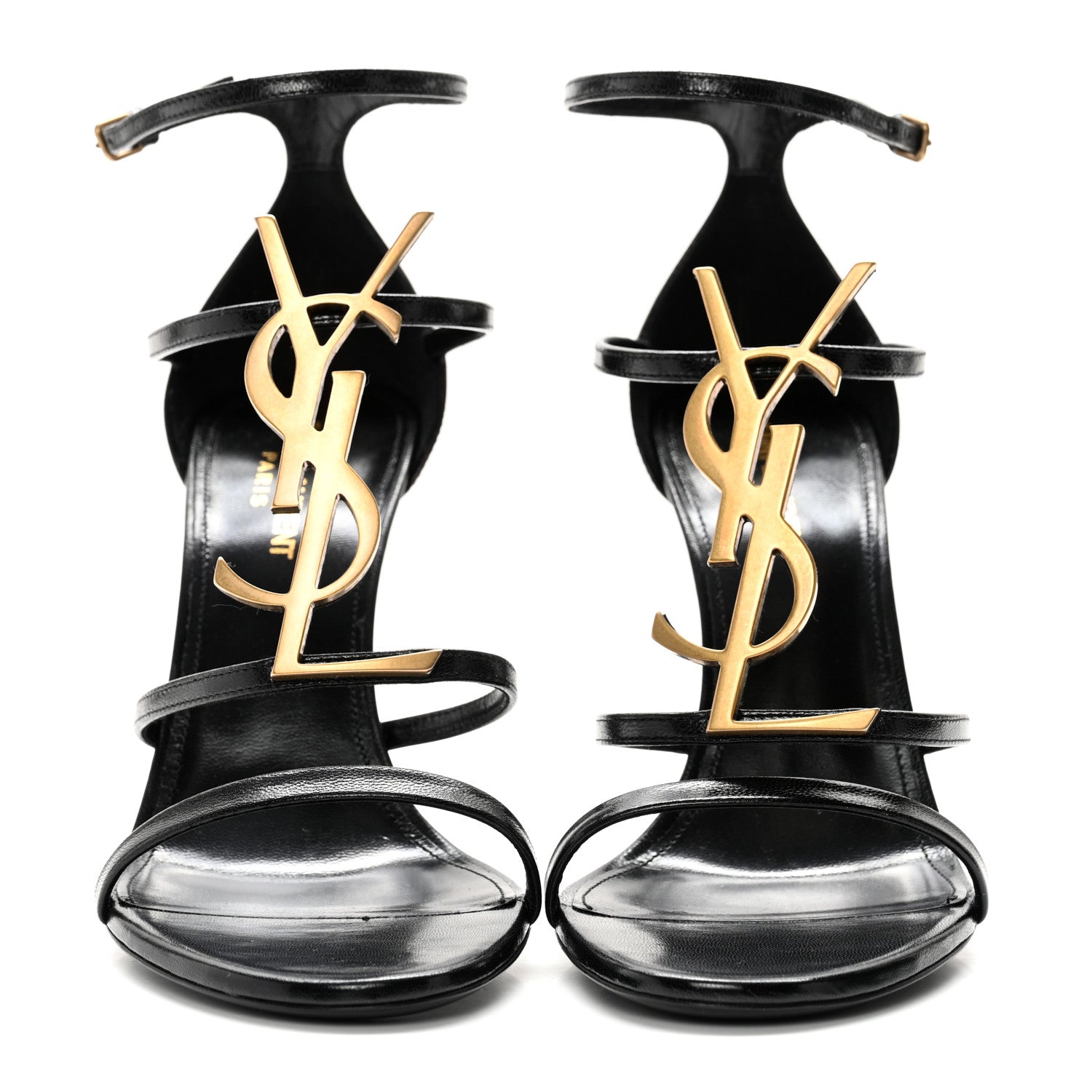 Saint Laurent Patent Cassandra 100 Ankle Strap Sandals 39 Black Gold 2 of 9