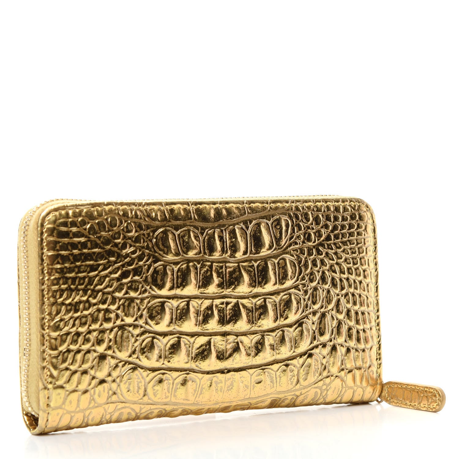 Chanel Metallic Calfskin Crocodile Embossed Small Zip Wallet Gold 3 of 8