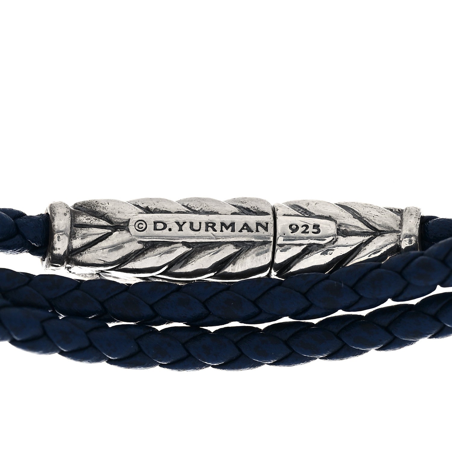 David Yurman Sterling Silver Leather Mens Chevron Triple-Wrap Bracelet Blue 3 of 3