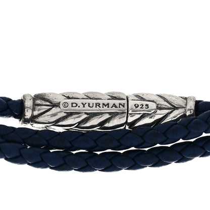 David Yurman Sterling Silver Leather Mens Chevron Triple-Wrap Bracelet Blue 3 of 3