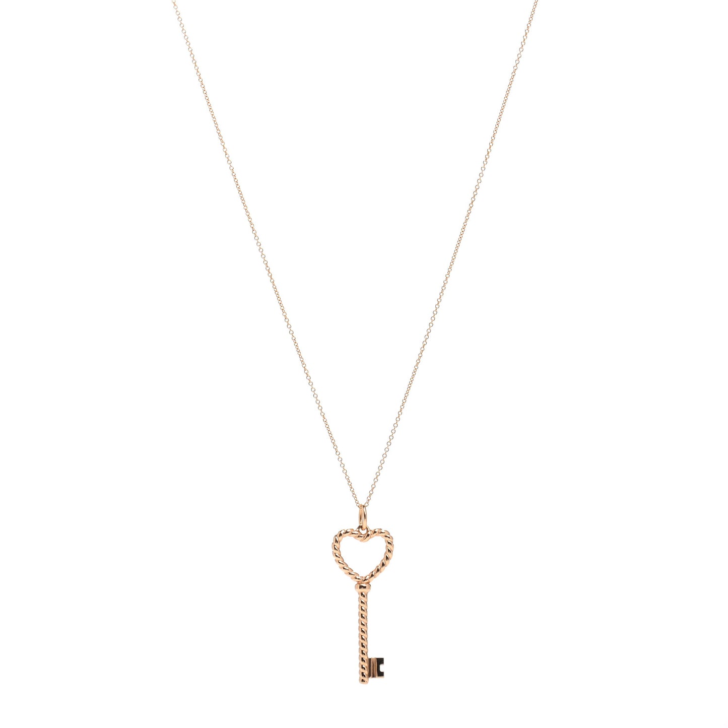18K Rose Gold Twist Heart Key Pendant Necklace