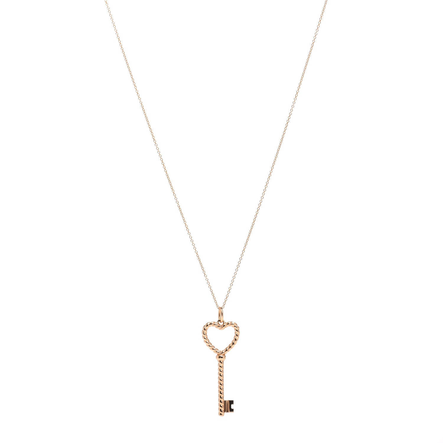 Tiffany 18K Rose Gold Twist Heart Key Pendant Necklace 1 of 5