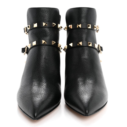Valentino Garavani Pebbled Calfskin Rockstud Double Buckle 65mm Ankle Boots 38.5 Black 3 of 13