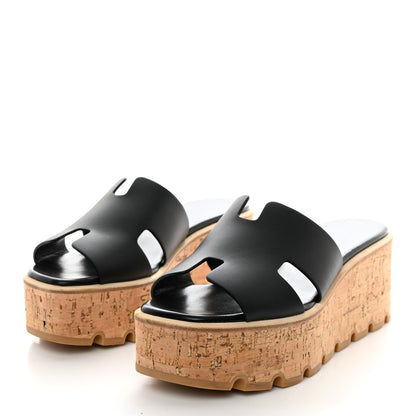 Hermes Calfskin Cork Eze 30 Sandals 37 Black 3 of 9