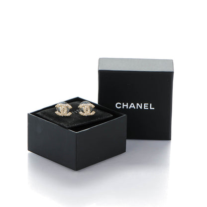 Chanel Pearl Crystal CC Earrings Light Gold 5 of 5