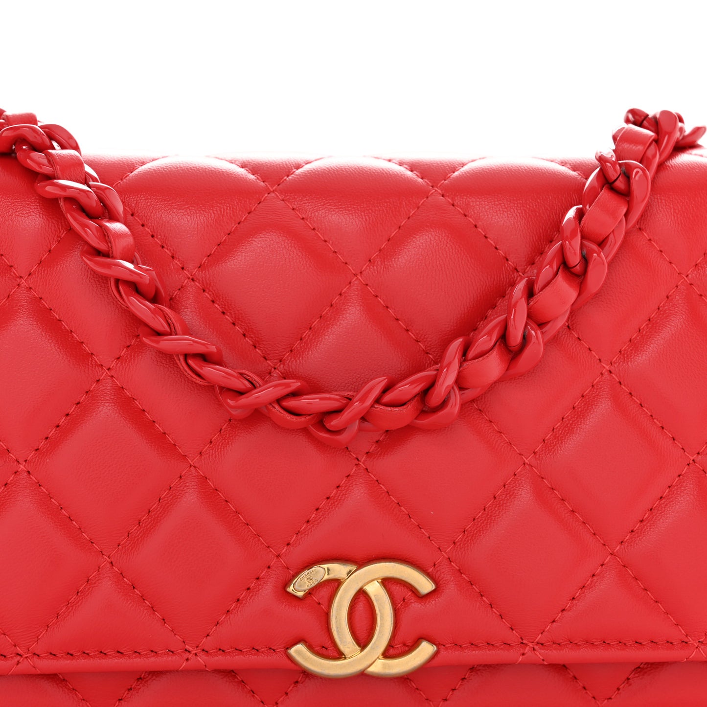 Lambskin Resin Quilted Wallet On Chain WOC Red