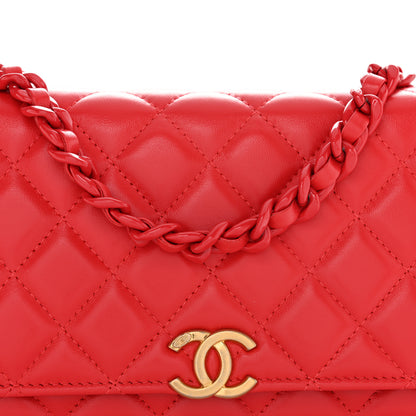 Chanel Lambskin Resin Quilted Wallet On Chain WOC Red 9 of 12