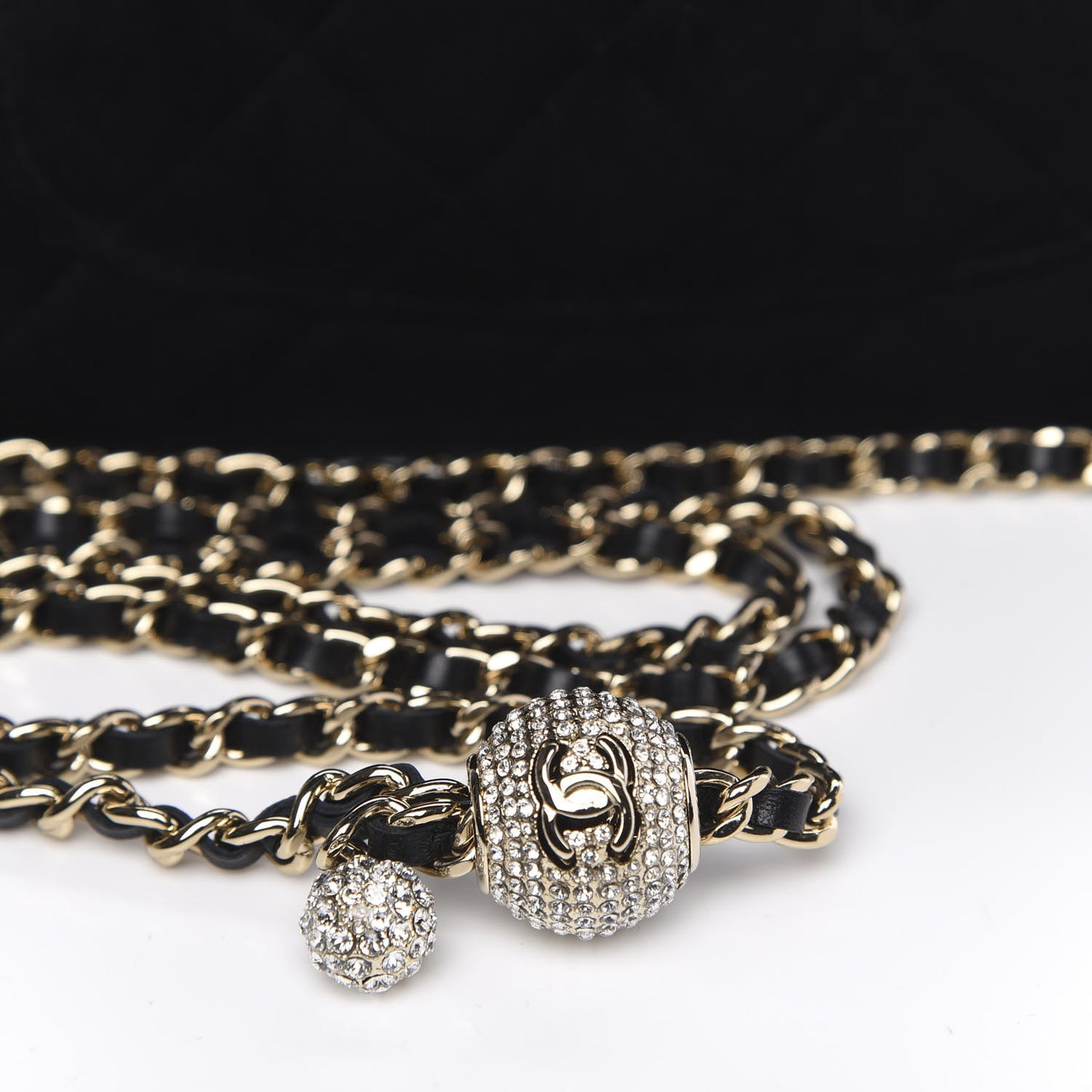 Velvet Quilted Pearl Crush Wallet On Chain WOC Black