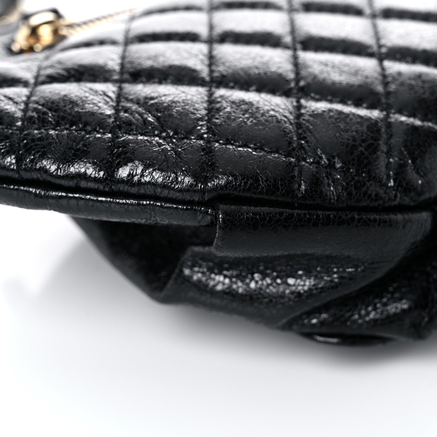Chanel Crumpled Glazed Lambskin Quilted Waist Bag Fanny Pack Black 10 of 17