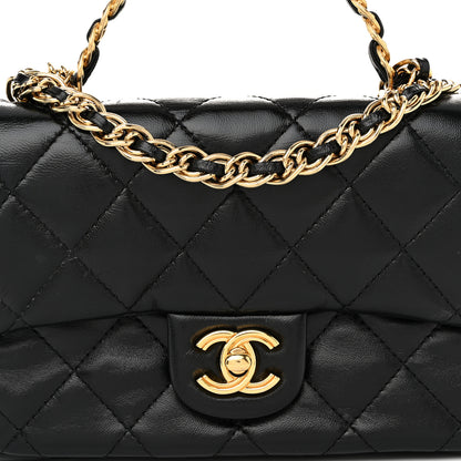 Chanel Shiny Lambskin Quilted Golden Links Top Handle Flap Black 8 of 11