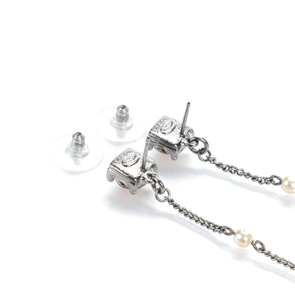 Chanel Crystal CC Long Drop Earrings Silver Gold 3 of 4