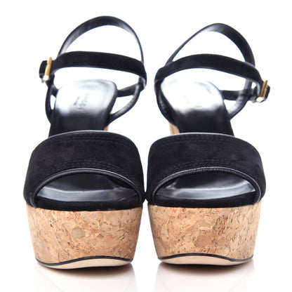 Gucci Suede Cork Platform Sandal 37.5 Black 2 of 11