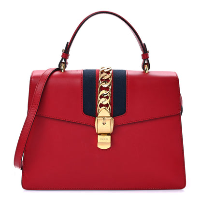 Gucci Calfskin Medium Sylvie Top Handle Bag Hibiscus Red 1 of 10
