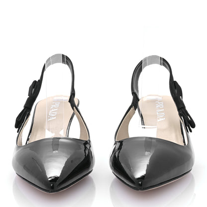 Prada Patent Logo Slingback Pumps 39.5 Black 2 of 8