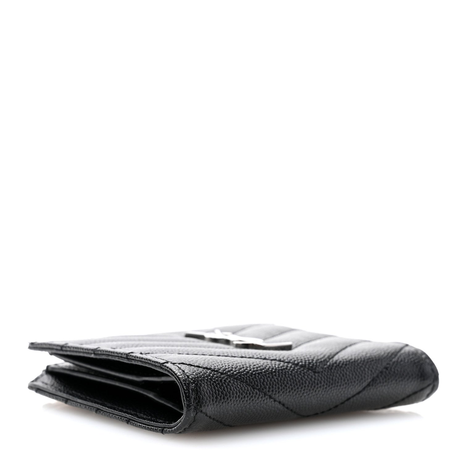 Saint Laurent Grain De Poudre Matelasse Chevron Monogram Zipped Card Case Black 4 of 10