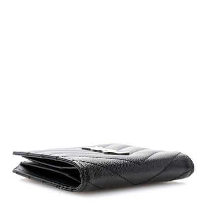 Saint Laurent Grain De Poudre Matelasse Chevron Monogram Zipped Card Case Black 4 of 10