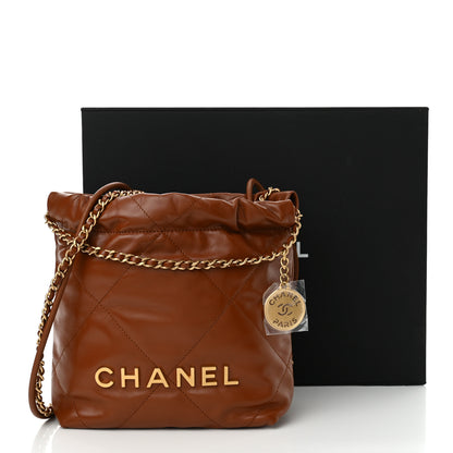 Chanel Shiny Calfskin Quilted Mini Chanel 22 Light Brown 11 of 11