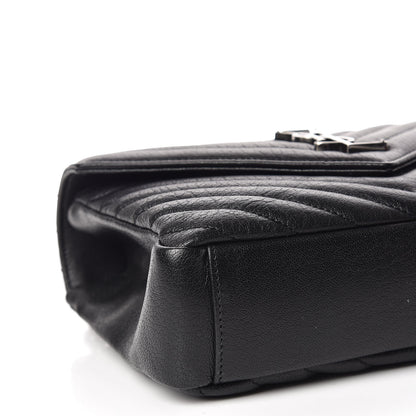 Saint Laurent Sheepskin Matelasse Chevron Monogram Medium College Bag Black 5 of 10