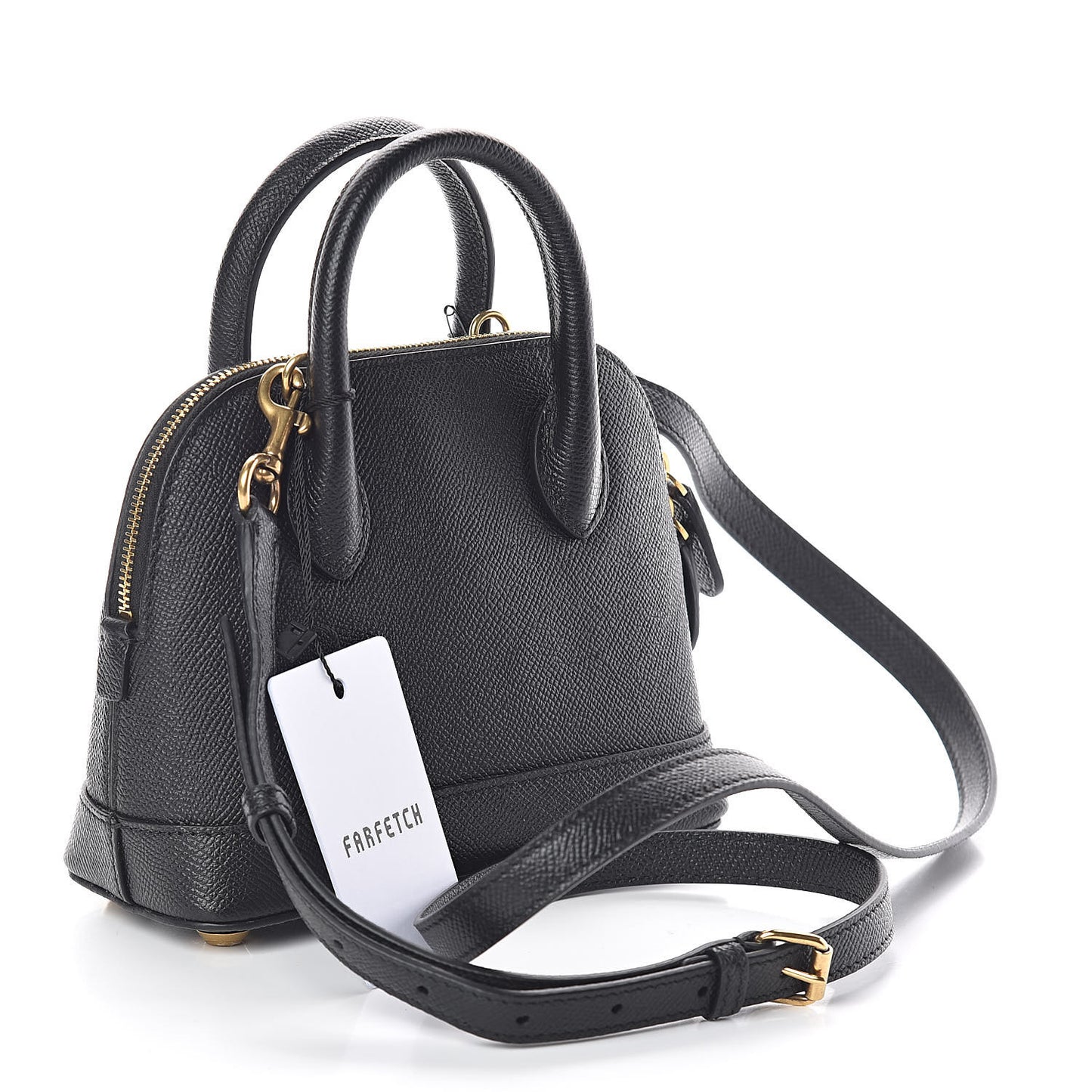 Signature Grained Calfskin XXS Ville Top Handle Bag Black White