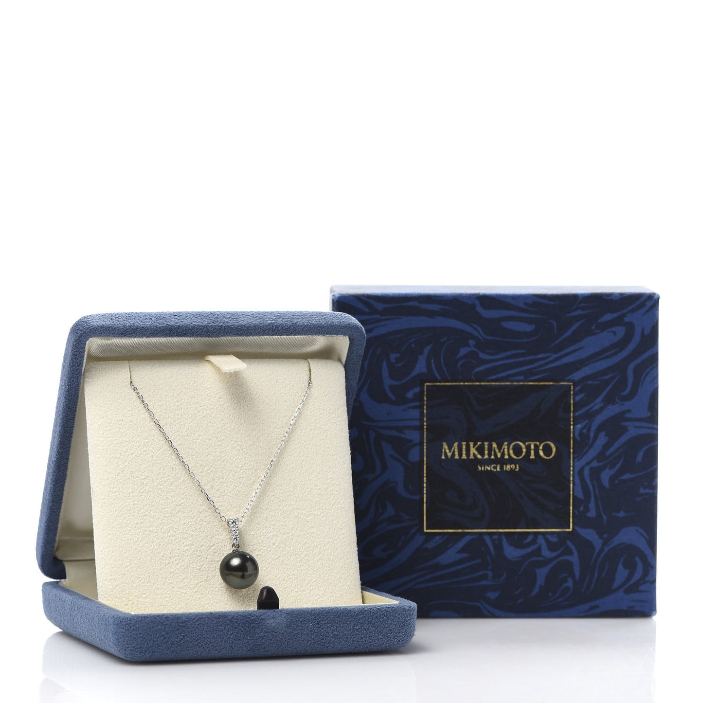 18K White Gold Diamond Black South Sea Pearl 10mm Morning Dew Pendant Necklace