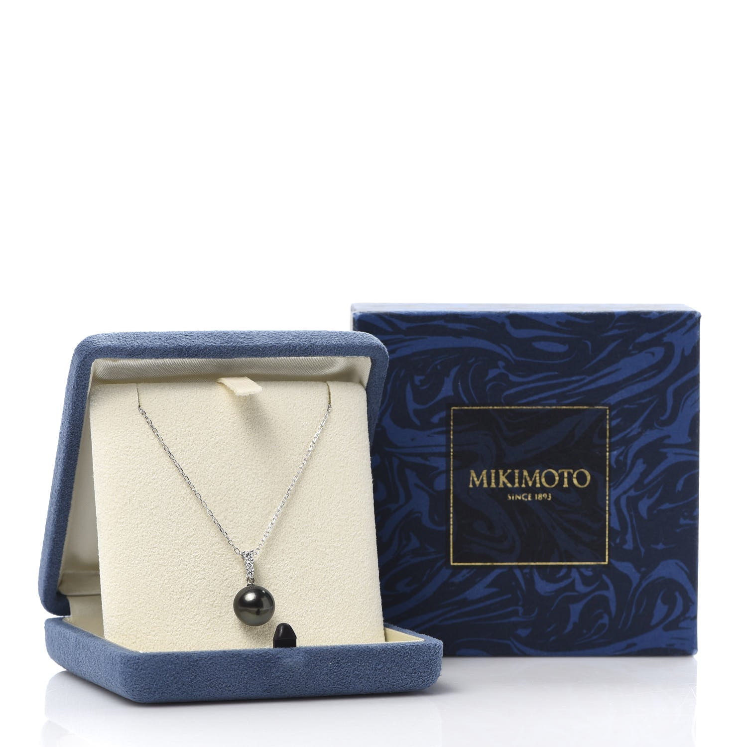 Mikimoto 18K White Gold Diamond Black South Sea Pearl 10mm Morning Dew Pendant Necklace 5 of 5