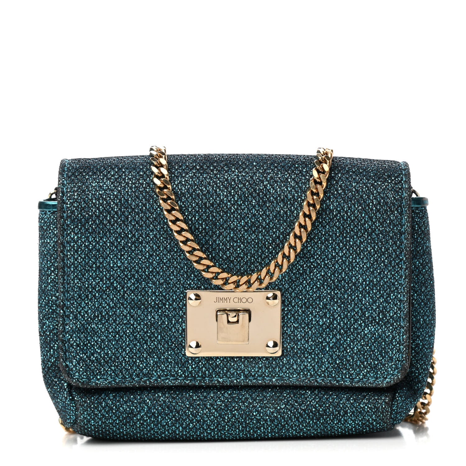 Jimmy Choo Lame Glitter Mini Ruby Chain Crossbody Blue 1 of 9