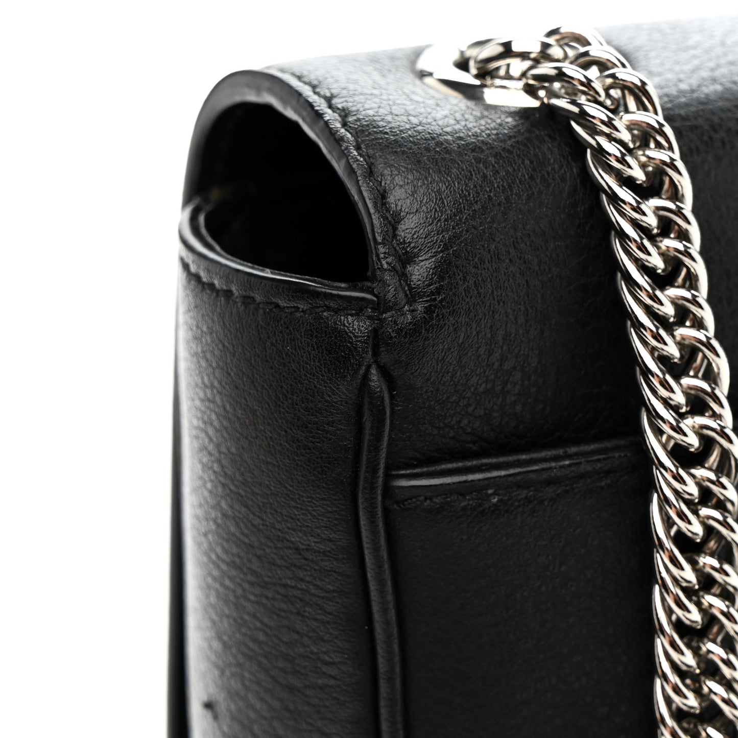 Pebbled Calfskin Logo Everyday Flap Chain Wallet Black