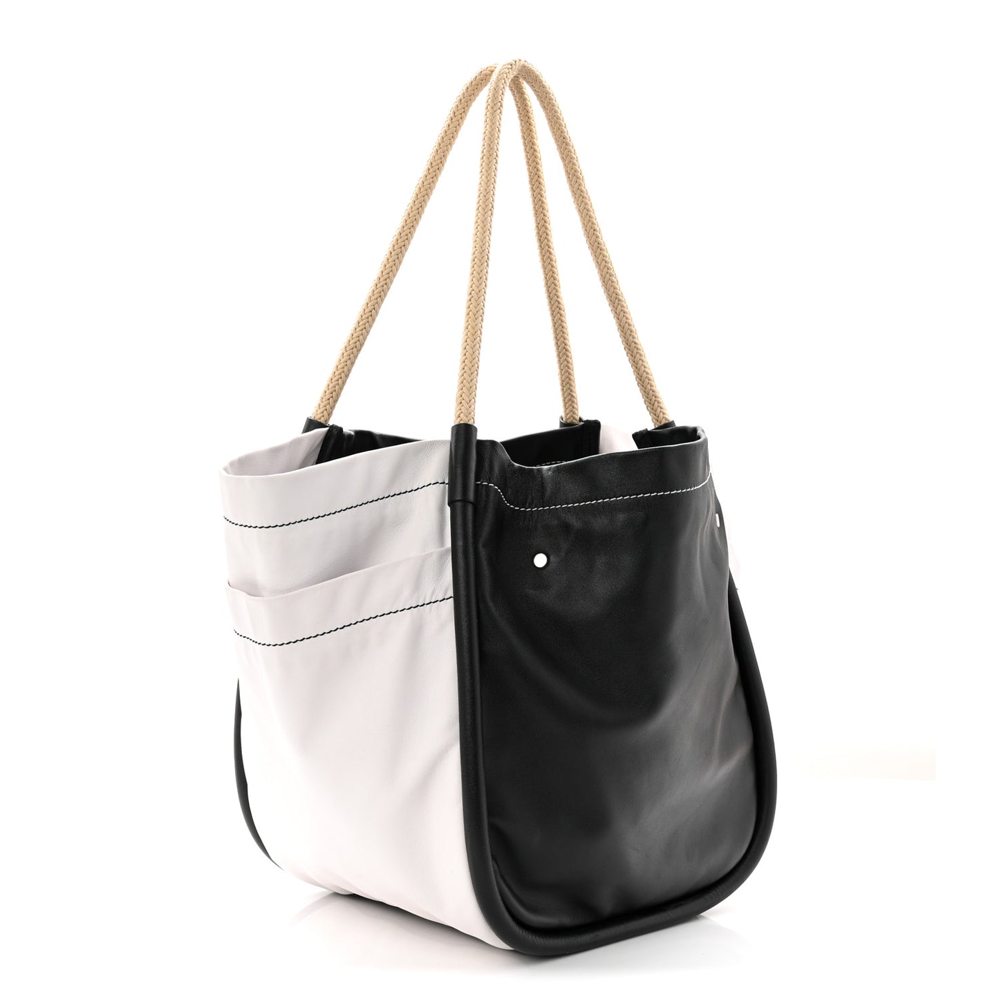 Nappa Colorblock Large Side Pockets Tote Black White