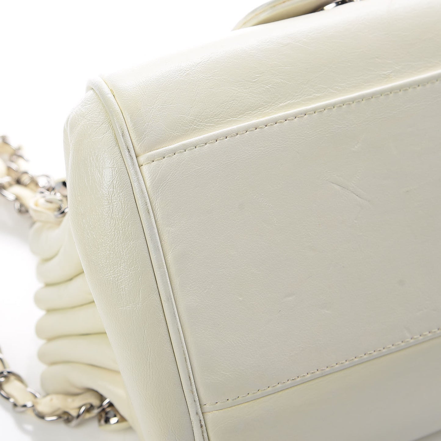 Lambskin Quilted Small Accordion Flap White