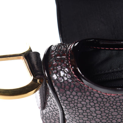 Christian Dior Calfskin Stingray Embossed Saddle Bag Red 10 of 13