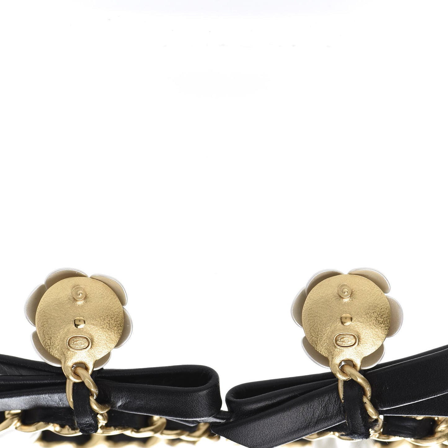 Calfskin Metal Pearl 90’s Camellia CC Hoop Earrings Gold Black