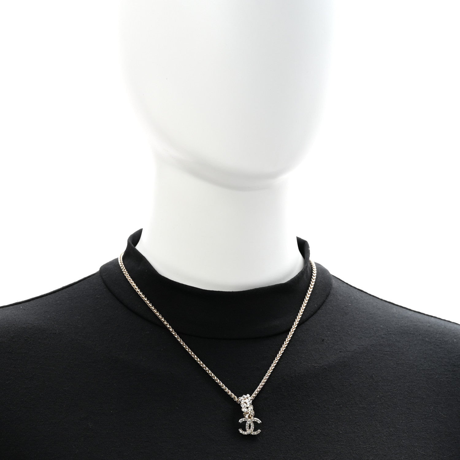 Chanel Crystal CC Pendant Necklace Gold 2 of 5