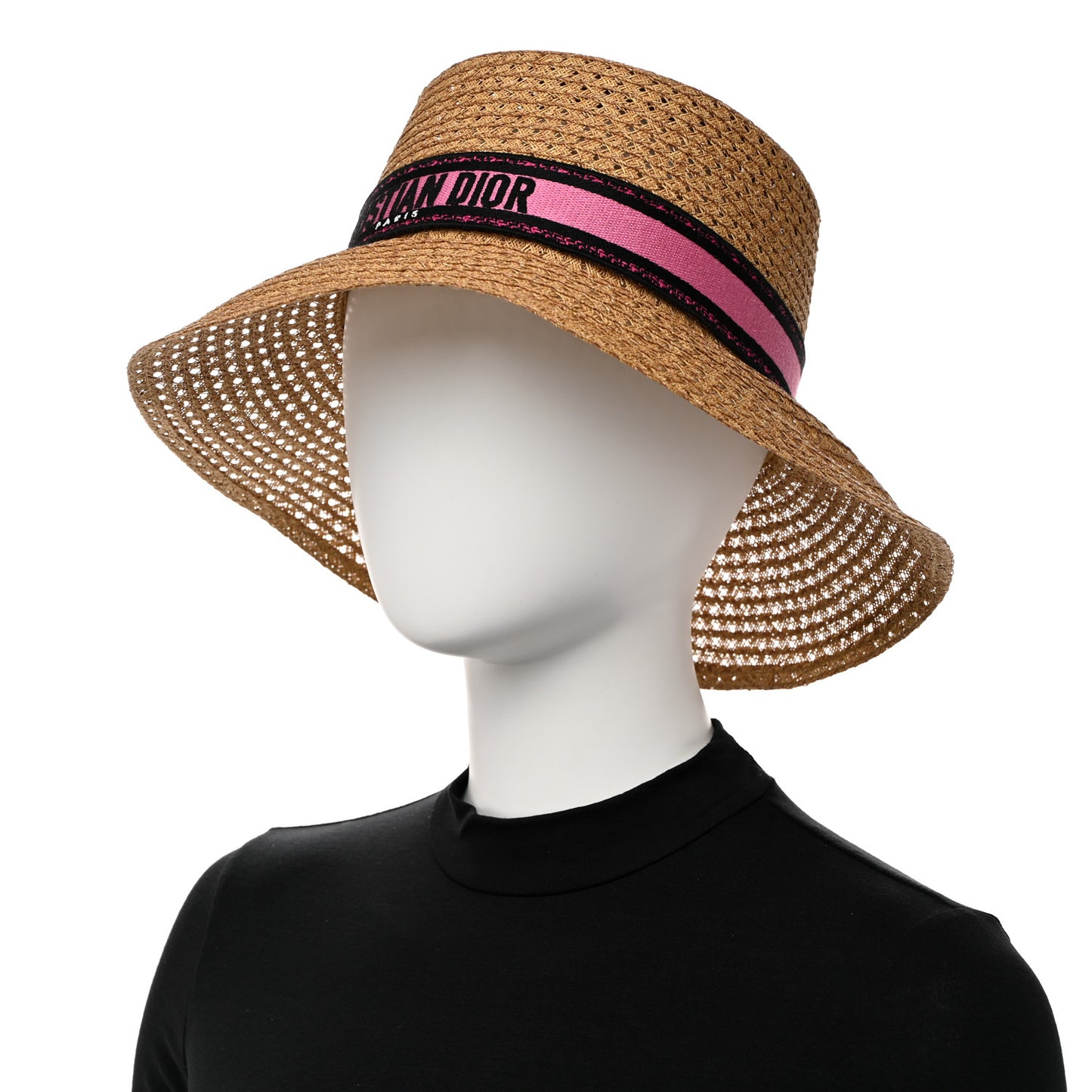 Straw Embroidered D-Bobby Large Brim Hat 58 Fuchsia