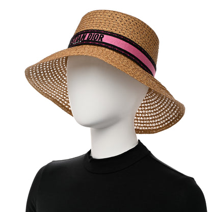 Christian Dior Straw Embroidered D-Bobby Large Brim Hat 58 Fuchsia 2 of 8