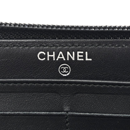 Chanel Caviar Chevron Quilted Zip Around Boy Wallet Black 5 of 8