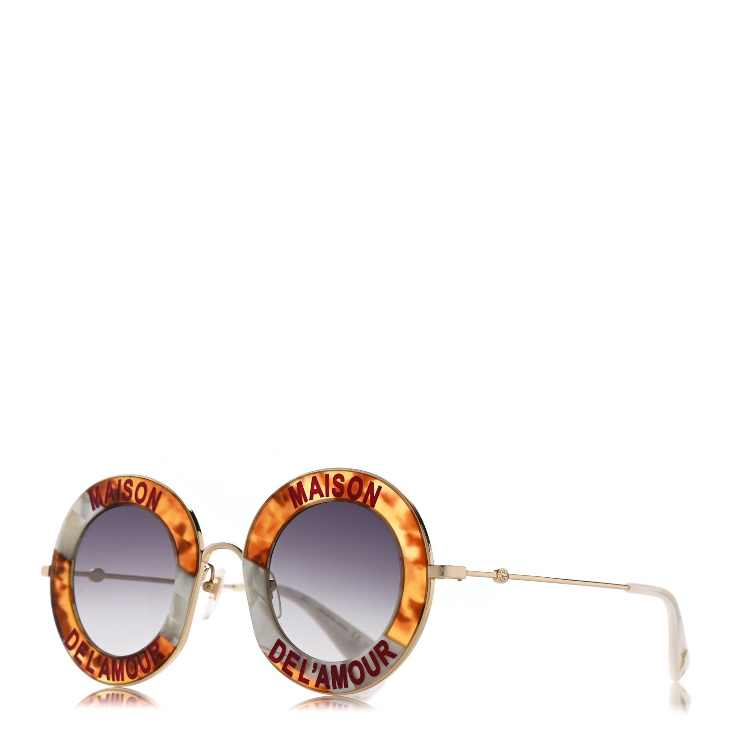 Gucci Metal Maison Del'Amour Round Frame Sunglasses GG0113S Tortoise 1 of 8