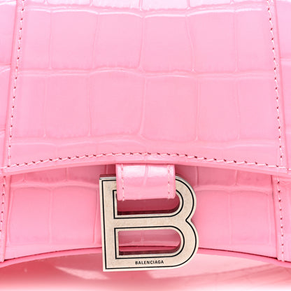 Balenciaga Shiny Calfskin Crocodile Embossed Hourglass Top Handle Bag XS Sweet Pink 8 of 10