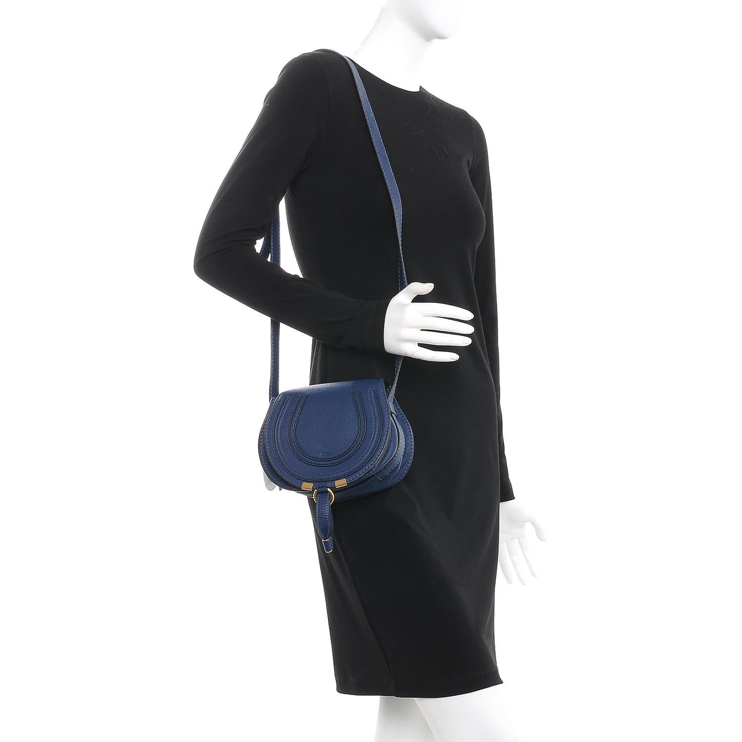 Calfskin Mini Marcie Round Crossbody Bag Royal Navy