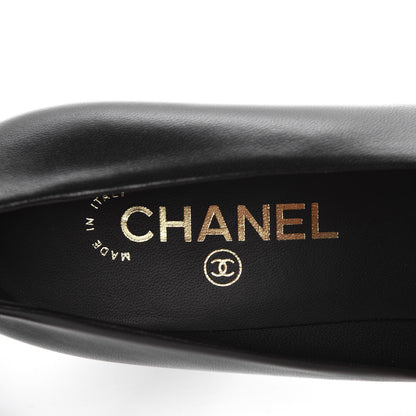 Chanel Lambskin Calfskin Patent Cap Toe CC Pumps 38 Black 7 of 9
