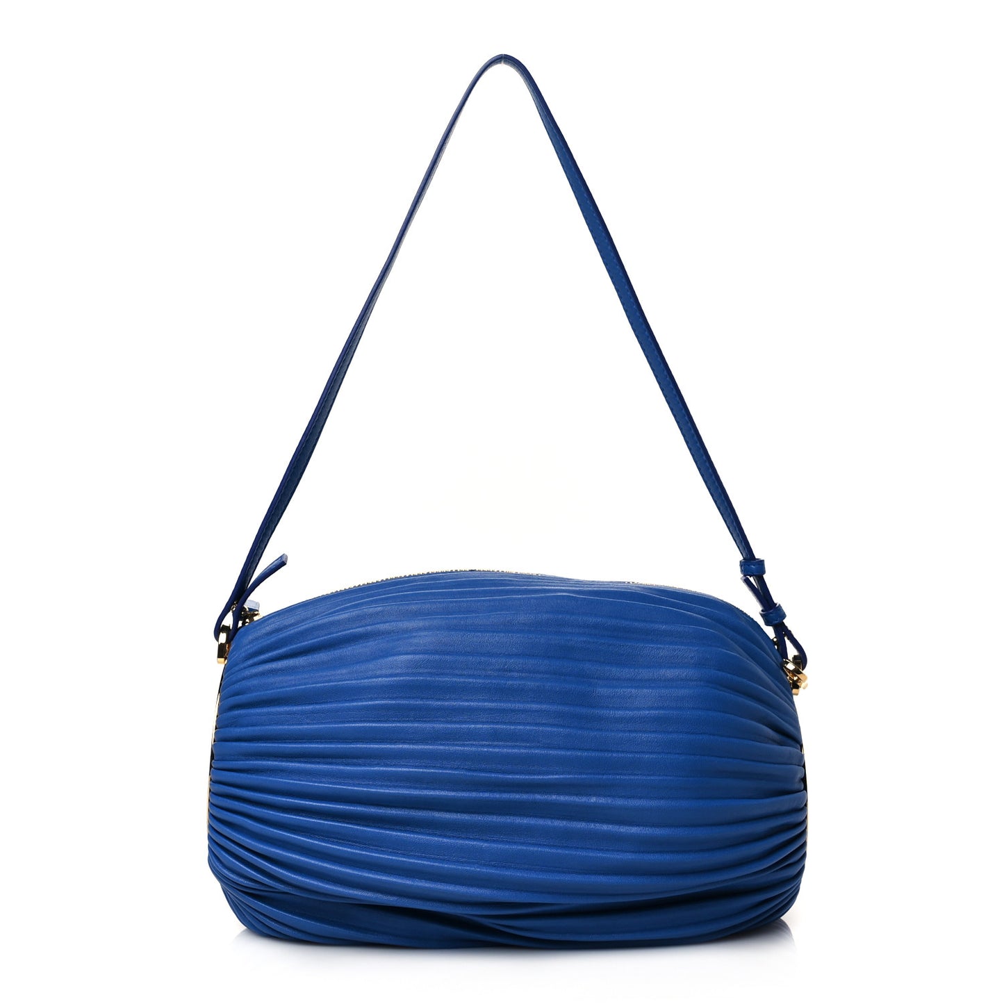 Lambskin Pleated Bracelet Pouch Shoulder Bag Royal Blue